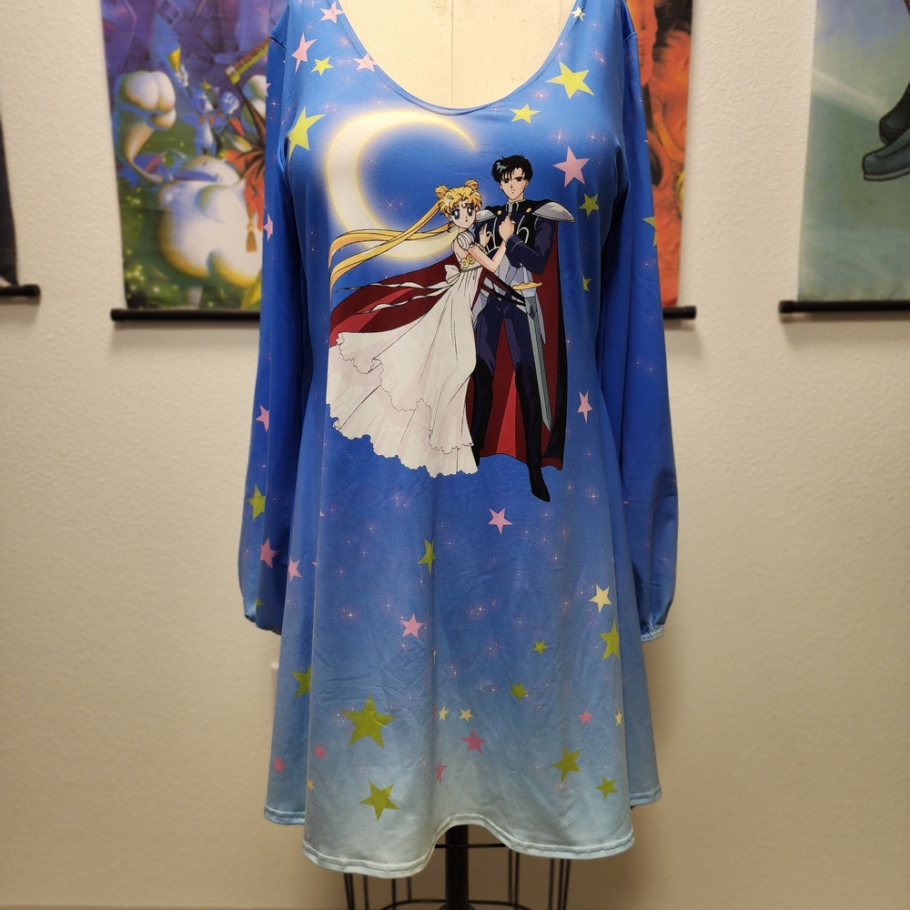 Blackmilk Blue Sailor Moon Tuxedo Mask Stars Scoop Neck Dress Size XXL